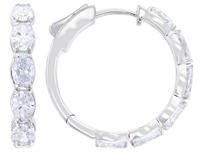 Oval White Lab-Grown Diamond E-F VS Rhodium Over Sterling Silver Hoop Earrings 3.00ctw