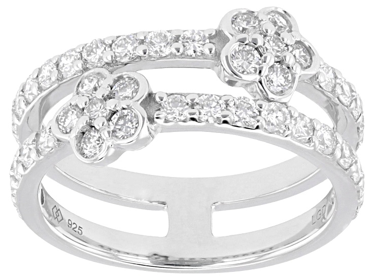 Round White Lab-Grown Diamond G-H VS Rhodium Over Sterling Silver Ring 1.15ctw