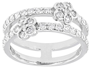 Round White Lab-Grown Diamond G-H VS Rhodium Over Sterling Silver Ring 1.15ctw