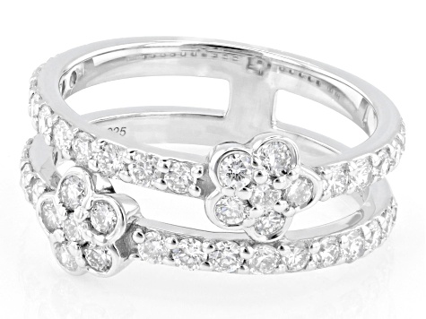 Round White Lab-Grown Diamond G-H VS Rhodium Over Sterling Silver Ring 1.15ctw