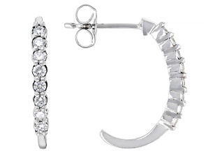 Round White Lab-Grown Diamond H SI Rhodium Over Sterling Silver J-Hoop Earrings 0.25ctw