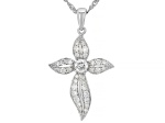 White Round Lab-Grown Diamond H SI Rhodium Over Silver Cross Pendant With Singapore Chain 0.75ctw