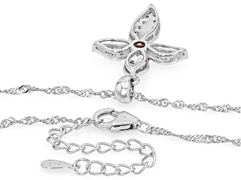 Pink And White Round Lab-Grown Diamond Rhodium Over Silver Cross Pendant With Singapore Chain .75ctw