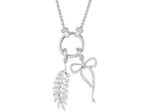 Round Lab-Grown Diamond G-H SI1 Rhodium Over Silver Enhancers With Wheat Chain Necklace 1.00ctw