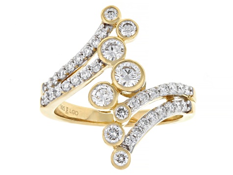 Round White Lab-Grown Diamond H SI 14K Yellow Gold Over Sterling Silver Bypass Ring 1.00ctw