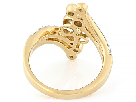 Round White Lab-Grown Diamond H SI 14K Yellow Gold Over Sterling Silver Bypass Ring 1.00ctw