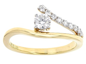 Round White Lab-Grown Diamond H SI 14K Yellow Gold Over Sterling Silver Bypass Ring 0.50ctw