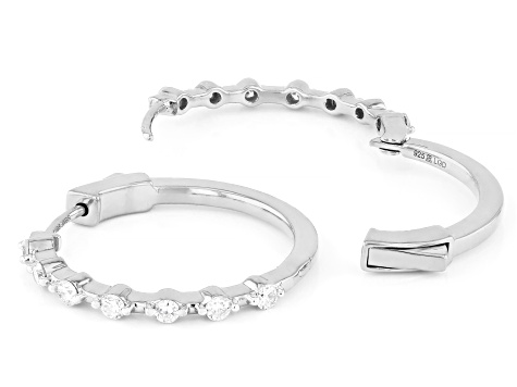 Round White Lab-Grown Diamond H SI Rhodium Over Sterling Silver Hoop Earrings 0.50ctw