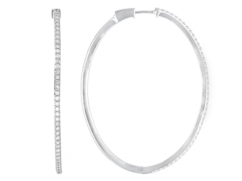 Round White Lab-Grown Diamond H SI Rhodium Over Sterling Silver Hoop Earrings 1.00ctw