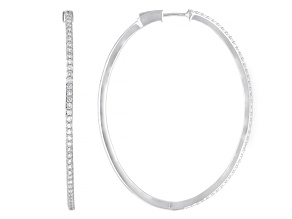 Round White Lab-Grown Diamond H SI Rhodium Over Sterling Silver Hoop Earrings 1.00ctw