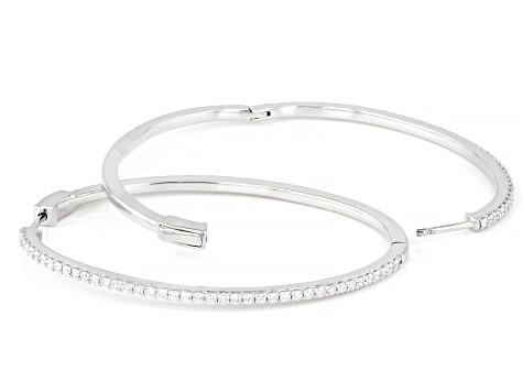 Round White Lab-Grown Diamond H SI Rhodium Over Sterling Silver Hoop Earrings 1.00ctw