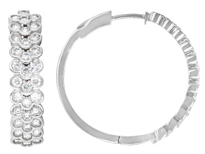 Round White Lab-Grown Diamond H SI Rhodium Over Sterling Silver Hoop Earrings 2.00ctw