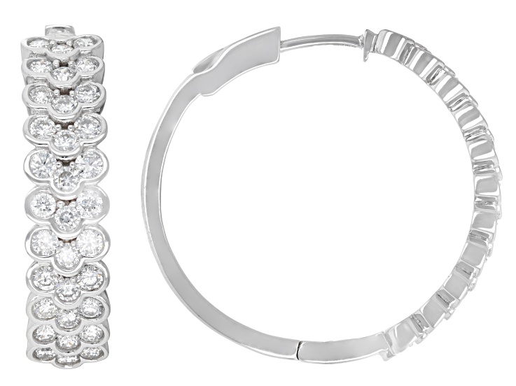 Round White Lab-Grown Diamond H SI Rhodium Over Sterling Silver Hoop Earrings 2.00ctw