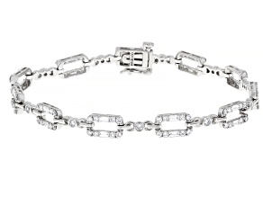 Round and Baguette White Lab-Grown Diamond H SI Rhodium Over Sterling Silver Tennis Bracelet 2.00ctw
