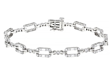 Picture of Round and Baguette White Lab-Grown Diamond H SI Rhodium Over Sterling Silver Tennis Bracelet 2.00ctw