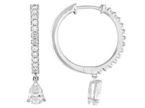 Pear Shape and Round White Lab-Grown Diamond H SI Rhodium Over Silver Huggie Earrings 1.00ctw