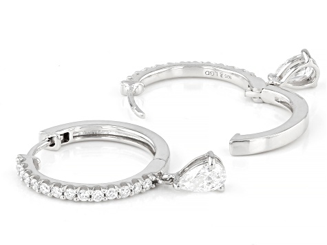 Pear Shape and Round White Lab-Grown Diamond H SI Rhodium Over Silver Huggie Earrings 1.00ctw