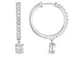 Oval and Round White Lab-Grown Diamond H SI Rhodium Over Silver Huggie Earrings 1.00ctw