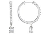 Oval and Round White Lab-Grown Diamond H SI Rhodium Over Silver Huggie Earrings 1.00ctw