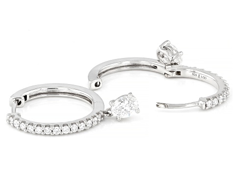 Oval and Round White Lab-Grown Diamond H SI Rhodium Over Silver Huggie Earrings 1.00ctw