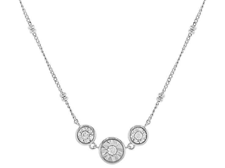 Round White Lab-Grown Diamond G-H SI Rhodium Over Sterling Silver Station Necklace 0.10ctw