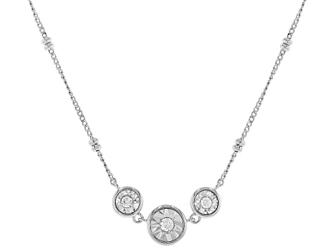 Round White Lab-Grown Diamond G-H SI Rhodium Over Sterling Silver Station Necklace 0.10ctw