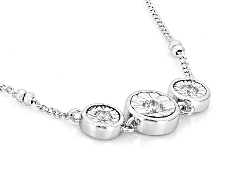 Round White Lab-Grown Diamond G-H SI Rhodium Over Sterling Silver Station Necklace 0.10ctw