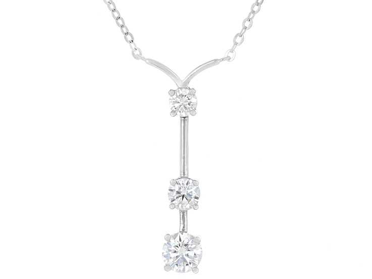 Round White Lab-Grown Diamond G-H SI Rhodium Over Sterling Silver 3-Stone Y Necklace 0.80ctw