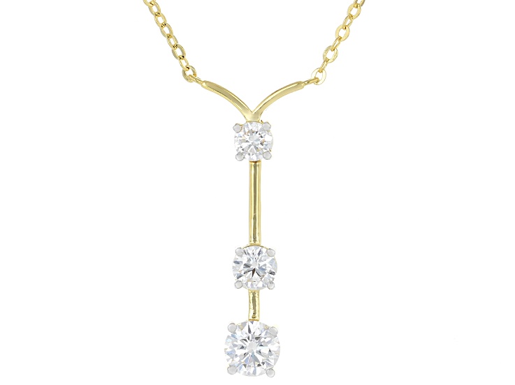 Round White Lab-Grown Diamond G-H SI 18K Yellow Gold Over Sterling Silver 3-Stone Y Necklace 0.80ctw