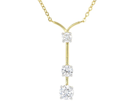 Round White Lab-Grown Diamond G-H SI 18K Yellow Gold Over Sterling Silver 3-Stone Y Necklace 0.80ctw