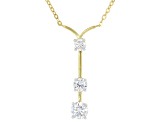 Round White Lab-Grown Diamond G-H SI 18K Yellow Gold Over Sterling Silver 3-Stone Y Necklace 0.80ctw