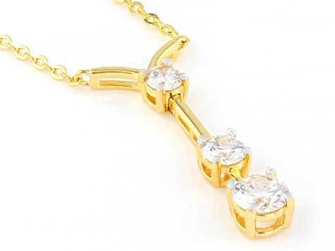 Round White Lab-Grown Diamond G-H SI 18K Yellow Gold Over Sterling Silver 3-Stone Y Necklace 0.80ctw