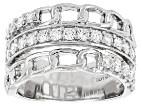 Round White Lab-Grown Diamond G-H VS Rhodium Over Sterling Silver Chain Design Ring 1.00ctw