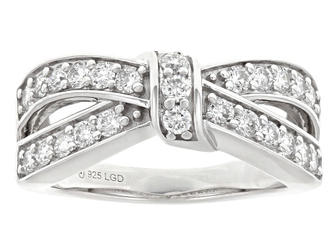 Round White Lab-Grown Diamond G-H VS Rhodium Over Sterling Silver Ring 0.95ctw