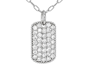 Round White Lab-Grown Diamond G-H VS Rhodium Over Sterling Silver Dog Tag Pendant With Chain 1.45ctw