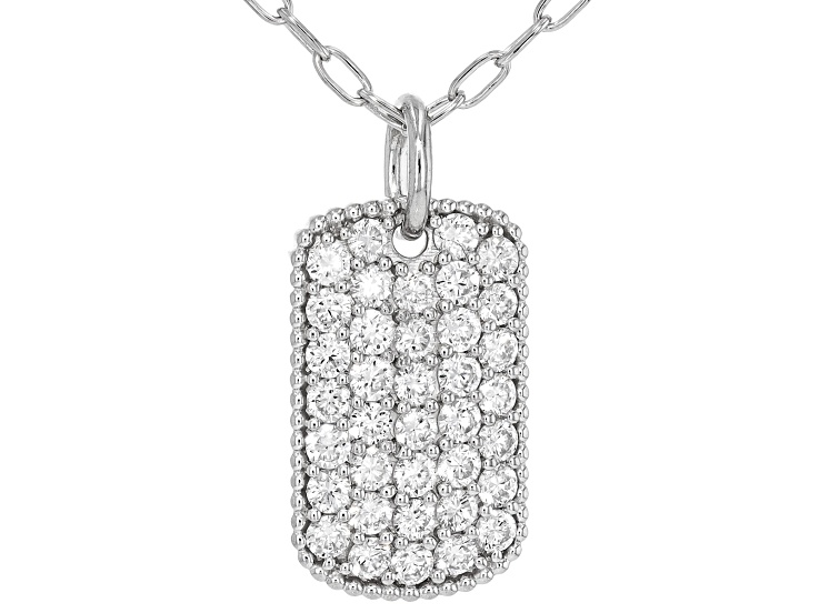 Round White Lab-Grown Diamond G-H VS Rhodium Over Sterling Silver Dog Tag Pendant With Chain 1.45ctw