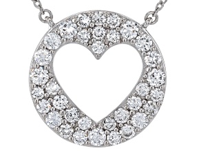 Round White Lab-Grown Diamond G-H VS Rhodium Over Sterling Silver Heart Station Necklace 1.55ctw