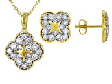 White Lab-Grown Diamond G-H VS 14K Yellow Gold Over Silver Clover Earrings, Pendant W/Chain 2.00ctw