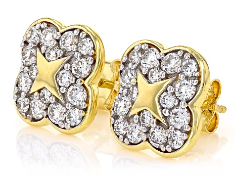 White Lab-Grown Diamond G-H VS 14K Yellow Gold Over Silver Clover Earrings, Pendant W/Chain 2.00ctw