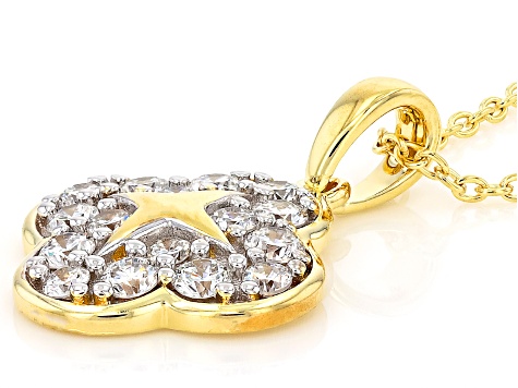 White Lab-Grown Diamond G-H VS 14K Yellow Gold Over Silver Clover Earrings, Pendant W/Chain 2.00ctw