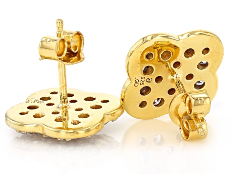 White Lab-Grown Diamond G-H VS 14K Yellow Gold Over Silver Clover Earrings, Pendant W/Chain 2.00ctw