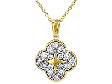 White Lab-Grown Diamond G-H VS 14K Yellow Gold Over Silver Clover Earrings, Pendant W/Chain 2.00ctw