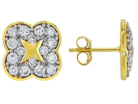 White Lab-Grown Diamond G-H VS 14K Yellow Gold Over Silver Clover Earrings, Pendant W/Chain 2.00ctw