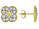 White Lab-Grown Diamond G-H VS 14K Yellow Gold Over Silver Clover Earrings, Pendant W/Chain 2.00ctw