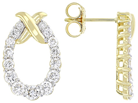 Round White Lab-Grown Diamond G-H SI 18K Yellow Gold Over Sterling Silver Earrings 1.50ctw