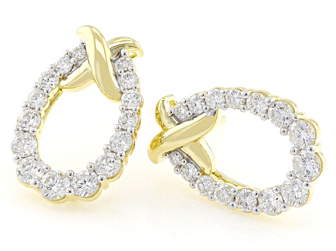 Round White Lab-Grown Diamond G-H SI 18K Yellow Gold Over Sterling Silver Earrings 1.50ctw