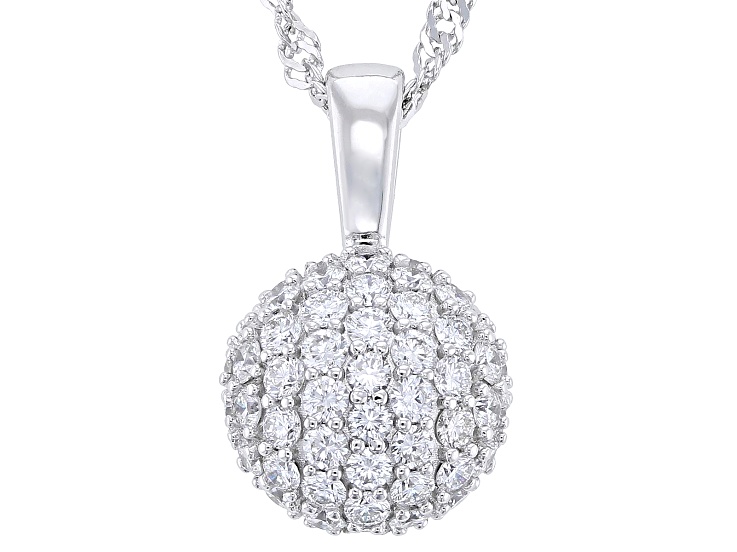 Round White Lab-Grown Diamond G-H SI Rhodium Over Sterling Silver Pendant With Chain 1.25ctw