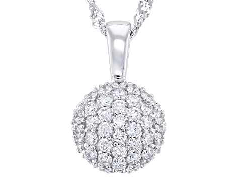 Round White Lab-Grown Diamond G-H SI Rhodium Over Sterling Silver Pendant With Chain 1.25ctw