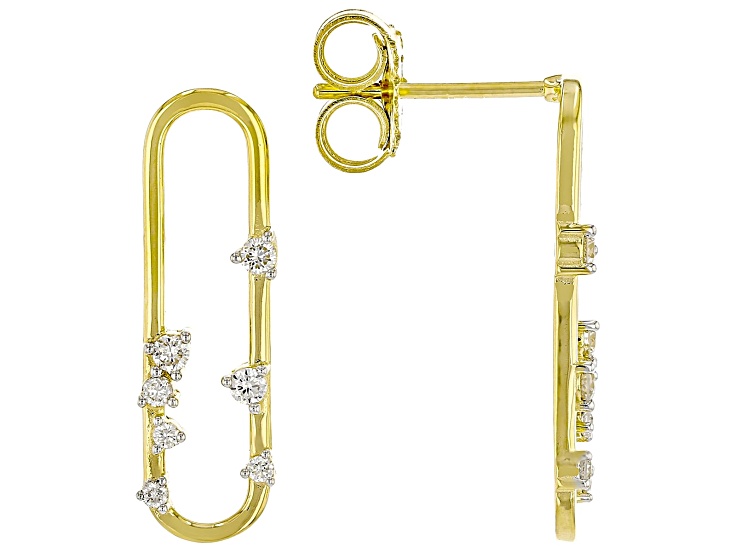 Round White Lab-Grown Diamond G-H SI 18K Yellow Gold Over Sterling Silver Earrings 0.20ctw