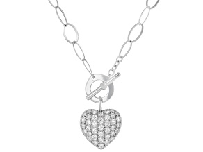 Round White Lab-Grown Diamond G-H SI Rhodium Over Sterling Silver Heart Necklace 1.10ctw